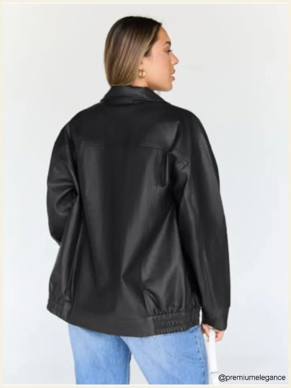 Oversized Faux Leather Moto Bomber Jacket Layering Coat Fall Winter
